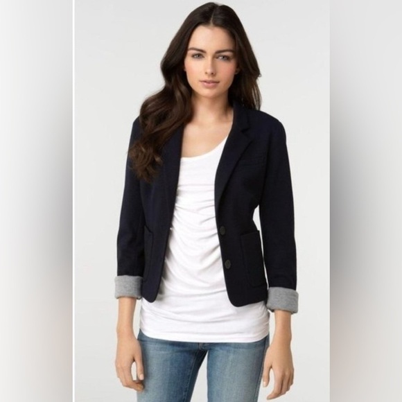 Vince Wool Navy Roll Sleeve Shrunken Knit Blazer 8 - Picture 1 of 6